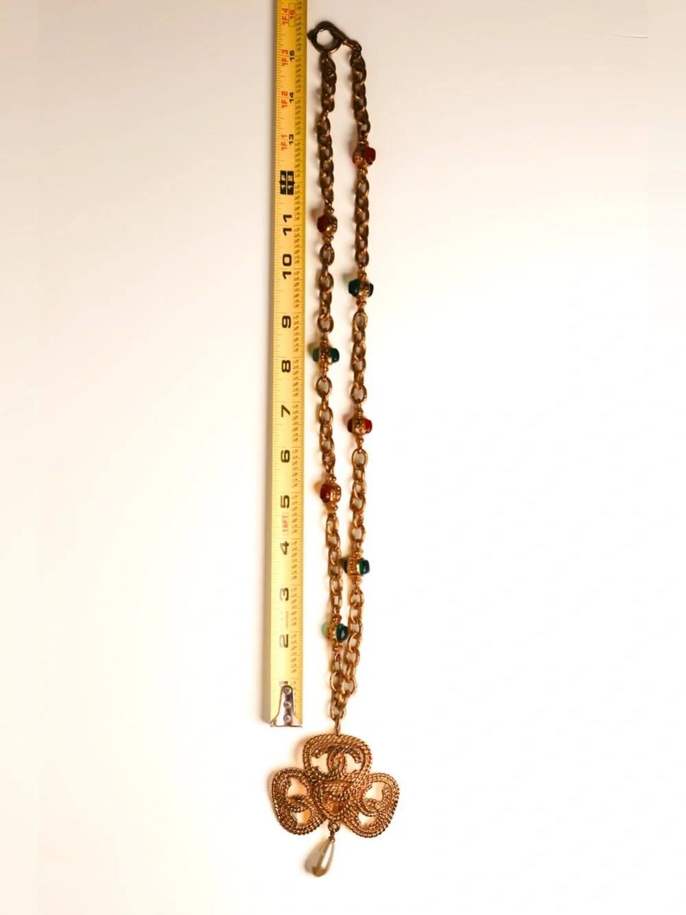 Authentic Vintage Chanel CC Trinity Clover Pendant Gripoix Necklace
